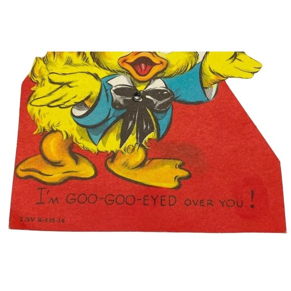 Valentines Day Vintage Greeting Card Duck Moving Eyes Yellow Duckling 1940s Anth - Picture 6 of 6